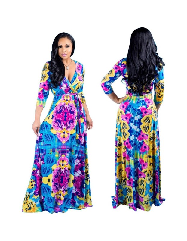 Plus Size Sexy Casual Robe Boho Party Club Long Maxi Dress Print Dress m8435