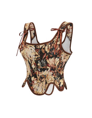 Court Style Peony Retro Bustier Top Waistcoat Monet Oil Body Shaping Corset AM22046