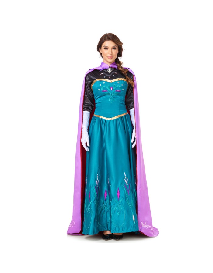 Frozen Anna Princess Long Dress Adults Snow Queen Cosplay Costume