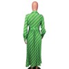 Sexy Women's V-neck Long Sleeve Exquisite Printed Pleated Dress YM8632