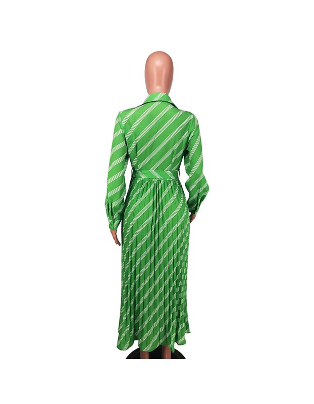 Sexy Women's V-neck Long Sleeve Exquisite Printed Pleated Dress YM8632