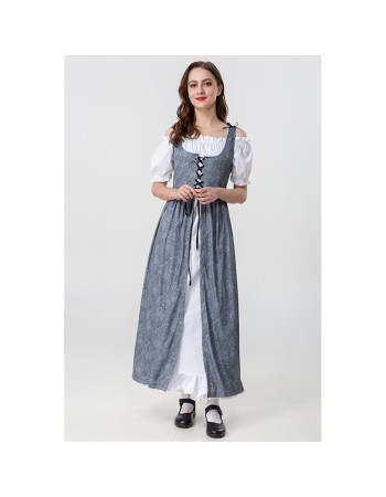 Square Collar Tie Horn Sleeve Swing Skirt Stage Performance Dress YM0916
