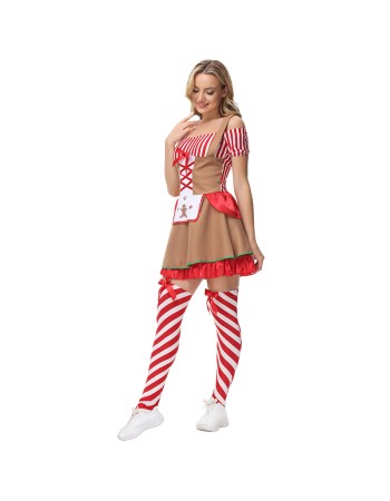 Oktoberfest Stripe Maid Cosplay Sexy Christmas Costume MS5008