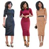 Semi-sleeved printed tight sexy high waist was thin ladies dress