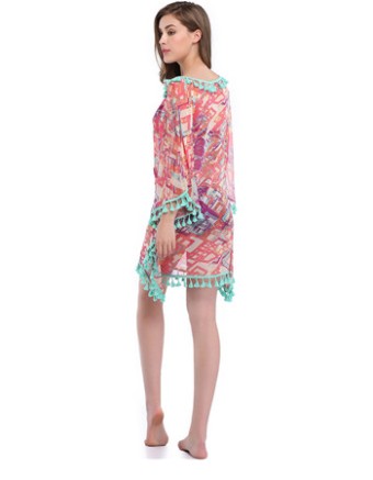 Fancy Woman Tassel Printed Sexy Dress Summer Beach Cover-Ups