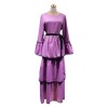 Plus Size Waist Strap Cake Flared Long Sleeve Black And White Casual Dress 1912
