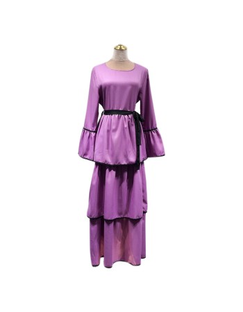 Plus Size Waist Strap Cake Flared Long Sleeve Black And White Casual Dress 1912