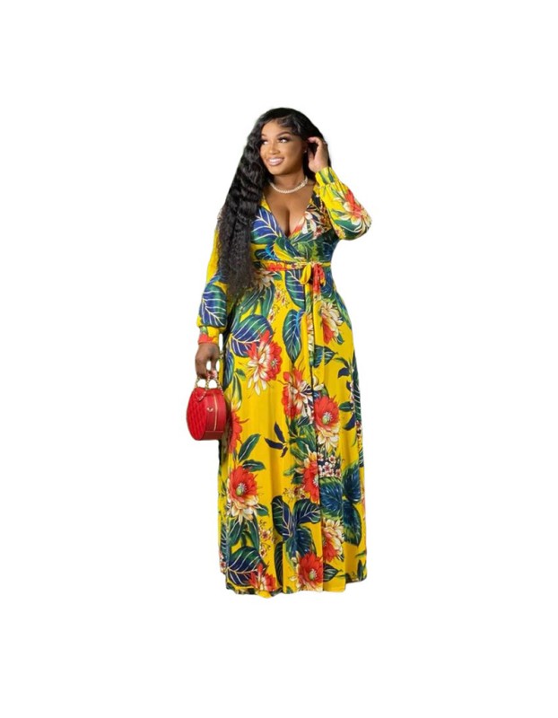 Women V-Neck Vintage Sexy Floral Halter Plus Size Casual Dress 86117