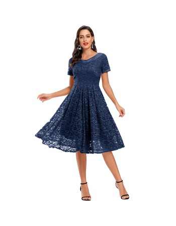 Autumn Short Sleeve Evening Elegant Female Lace Weeding Dress CD1783