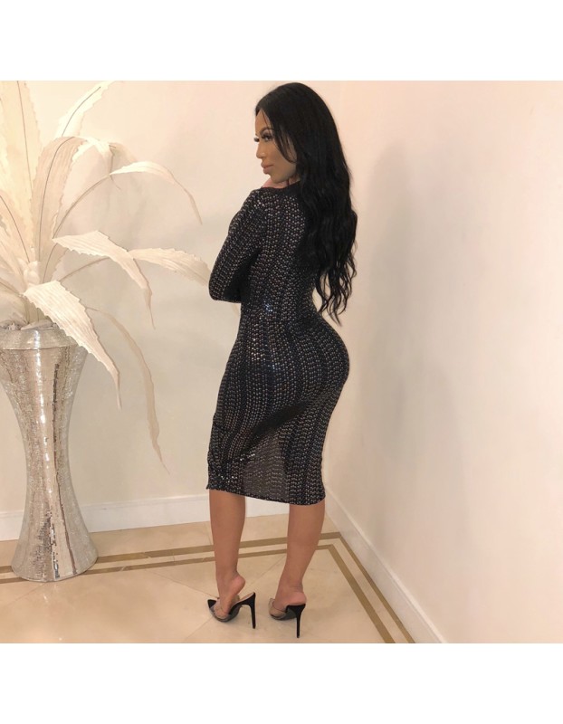 Deep V Neck Sexy Sequin Dress m8315