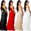 Fork Hot Drilling Bead Mesh Evening Gown Elegant Ladies Dresses X5263