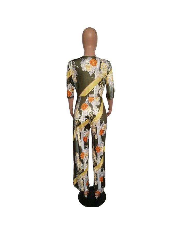 Women Half sleeves Flower Print Jumpsuit M8309