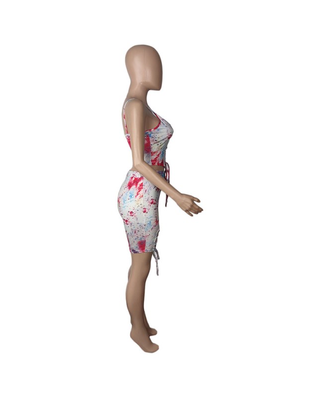 Fashion printing shorts set with hollow out two piece bandage M054