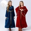 Vintage Court Aristocratic Ball Suede Trumpet Sleeve Girl Dress Drama Clothing YM5605