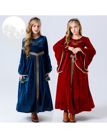 Vintage Court Aristocratic Ball Suede Trumpet Sleeve Girl Dress Drama Clothing YM5605