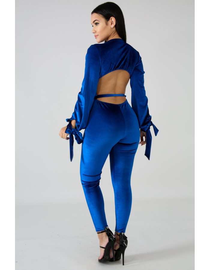 Sexy Jumpsuit Bandage V-neck long-sleeve Velvet sexy backless jumpsuit M8290