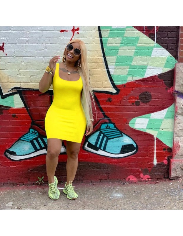 Summer Basic Vest Short Bodycon Dress m8399