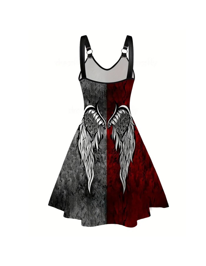 Sexy Halloween Print Dresses Ladies Elegant Sleeveless Women Dress Gothic Robe M5153