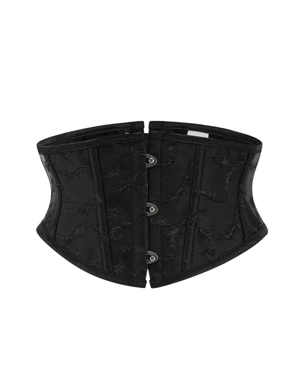 Black Embossed Jacquard Short Torso Underbust Corset Waist Slimming Shaperwear Belt 22067