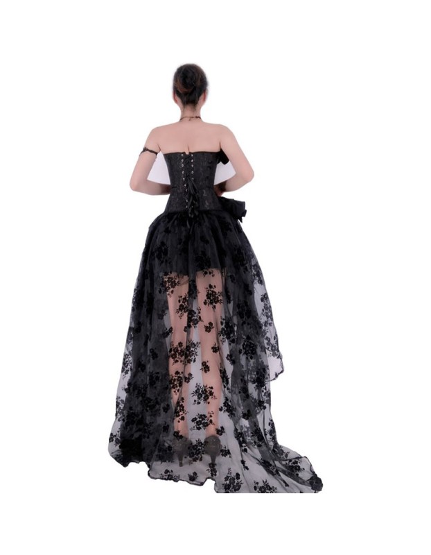 One Line Neckline Women Gauze Skirt  Shapewear Bone Dress Corset WK2277B