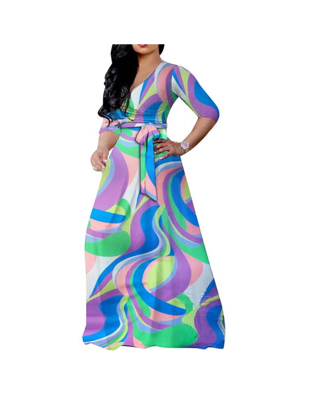 Casual Floral Print Summer Sexy Plus Size Women Dress 8616