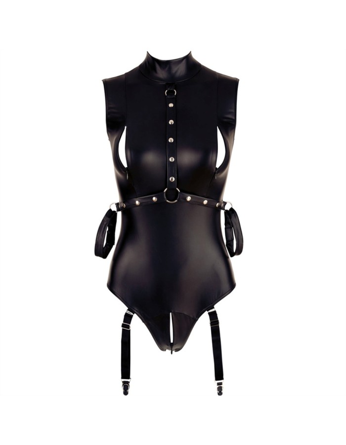 Sexy Fetish Bondage Bodysuit Cupless Faux Leather Nightculb Catsuit