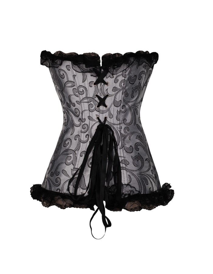 brocade silver sexy lace up corset M1657