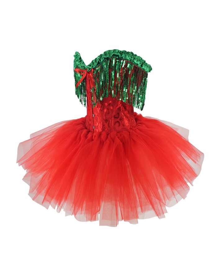 Sexy Sequin Christmas Corsets Bustiers with Tutu Skirt 2 Piece Set WK2305A