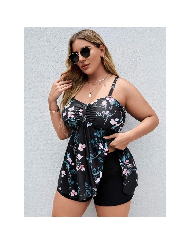 Slip Bikini Dress Flower Pattern Swimwear Summer Plus Size Swimsuit 627