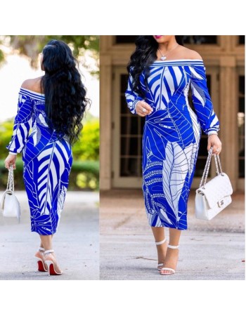 Women Long Sleeve Printed Bodycon Midi Dress m8241