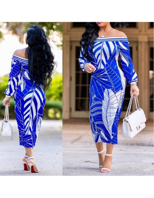 Women Long Sleeve Printed Bodycon Midi Dress m8241