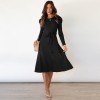 Mid-Length Wool Knit Puff Sleeve Casual High Waisted Loose Fall Dresses LQ163