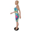Women Sexy Two Piece Set Colorful Print Tube Top And Knee Length Pants m8418