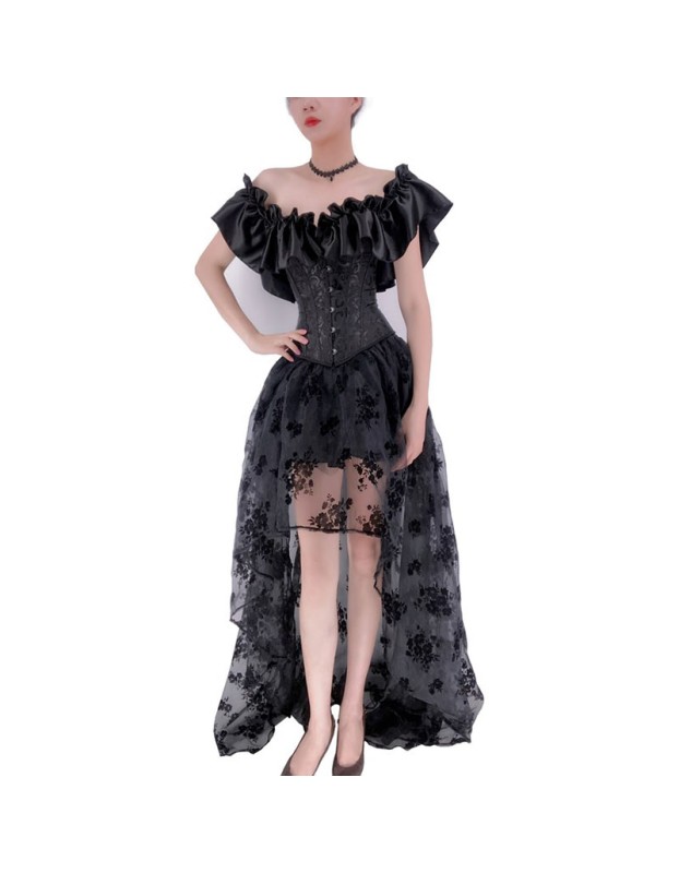 Shapewear Set Skirt Breast Holding Lace Short Sleeve Peplum Court Corset Dress WK2276A