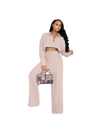 Women's Autumn Simple Solid Color Shirt Wide Leg Straight Pants Casual Suit YM8628
