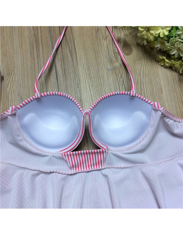 Sexy Pink Striped Lace Two Piece Swimwear Set m11856