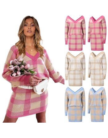 Sexy Sweater Long Sleeve Sweater Knitting Short Two Piece Skirt Set LQ164