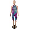 Sleeveless women skinny print jumpsuit m8387