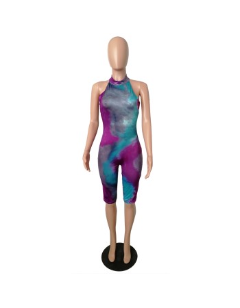 Sleeveless women skinny print jumpsuit m8387