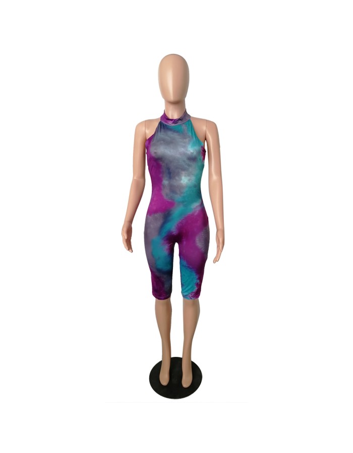 Sleeveless women skinny print jumpsuit m8387