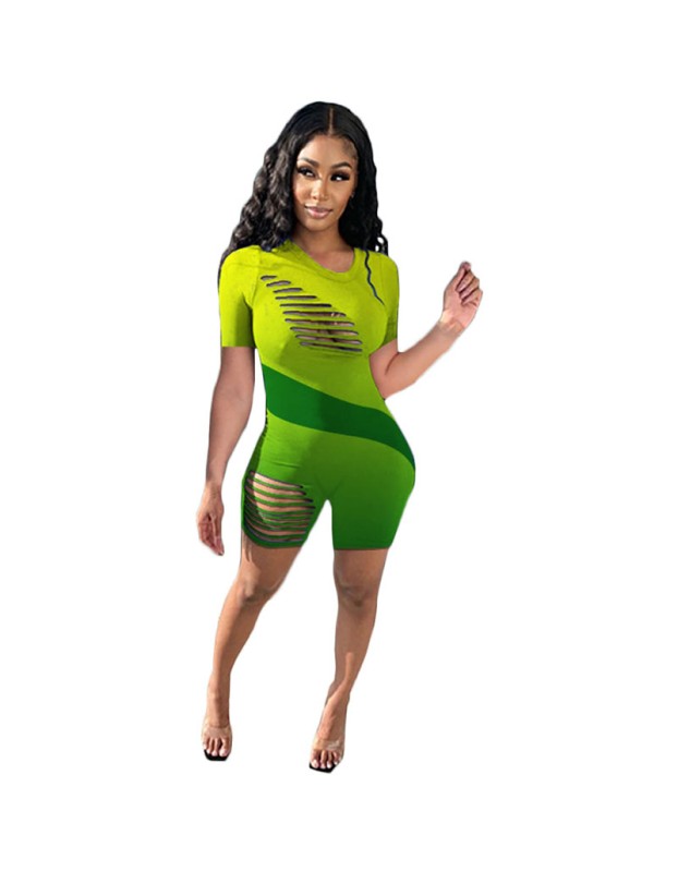Short Sleeve Gradient Bodycon Rompers Womens Jumpsuit M064