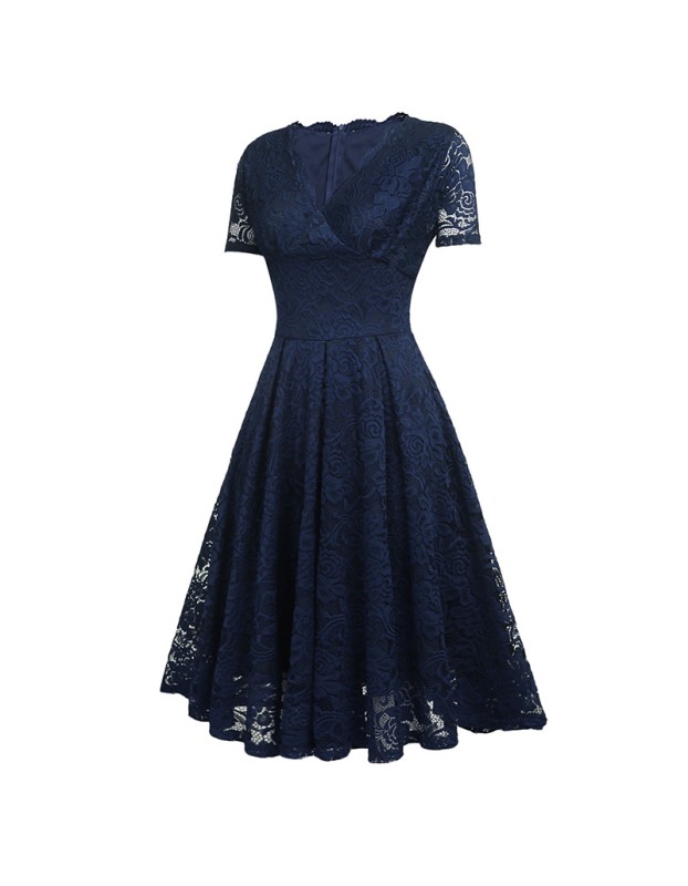 V-neck Midlength Lace Wedding Party With A Full Swing Dinner Dress CD1784