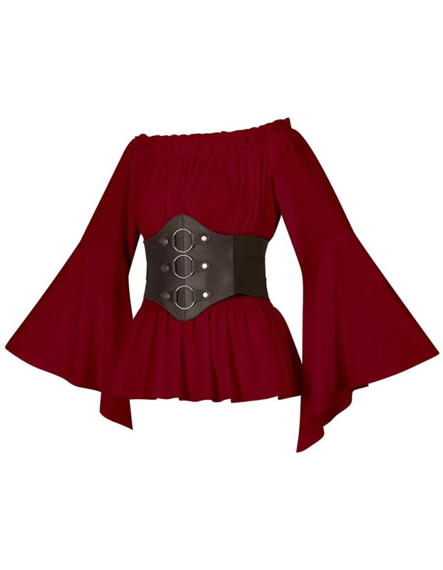 Women's Renaissance Long Sleeved Pleated Waist Bohemian Pirate Shirt Belt SM3024