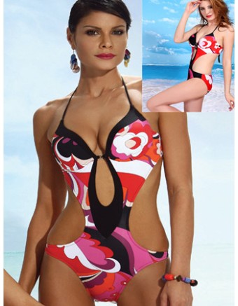Flower print one piece bikini M5402