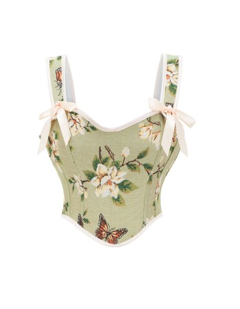 Green Vintage Floral Halter Corset Vest Cropped Tops 22053