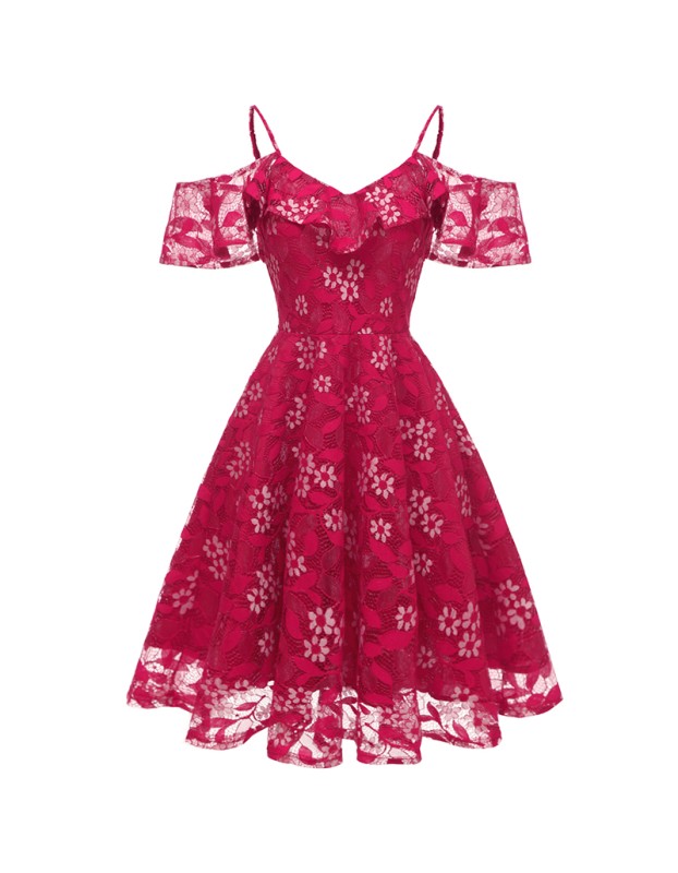 Sling Sleeves Flower Slim Women Sexy Swing Summer Lace Party Dress CD1627