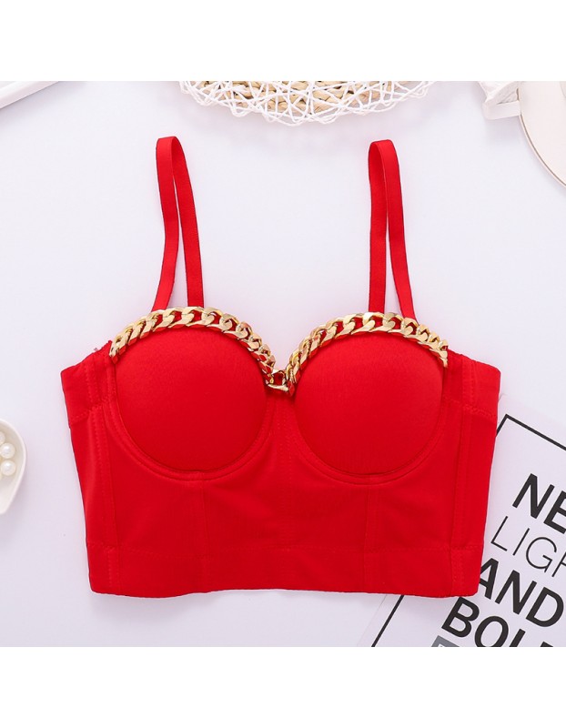 Gold Chain Suspender Vest Women Midriff Breast Fish Bone Top 8052