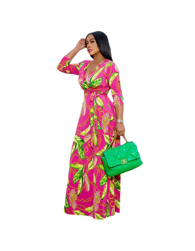 Casual Floral Print Summer Sexy Plus Size Women Dress 8616