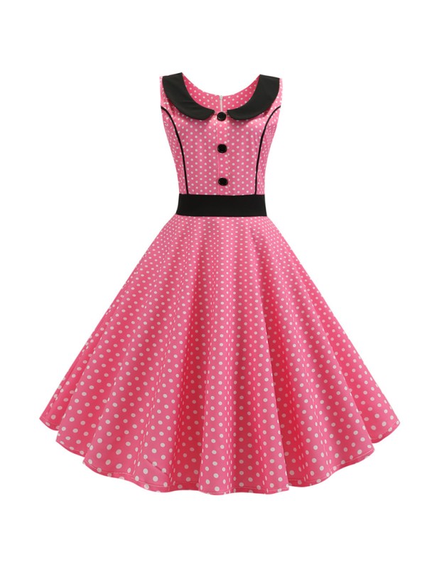 Vintage Doll Collar Polka Dot Fashion Print Midi Dress Ladies JY13904
