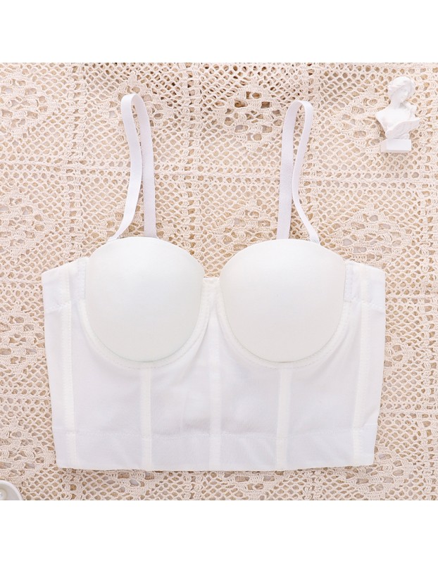 Solid Color Suspender Top Women Short Style Vest Sexy Fish Bone Wipe Chest 8081